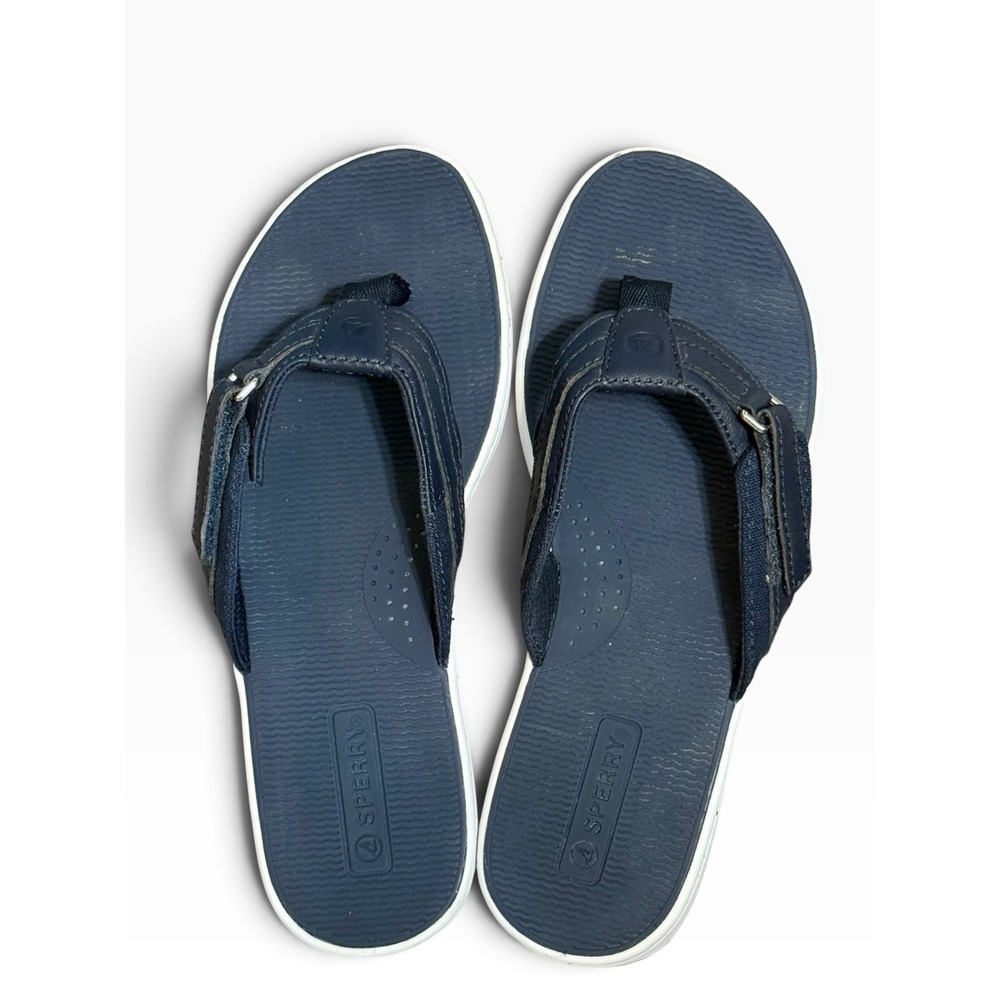Sperry Topsider Seafish 1 Womens Navy Blue White Flip Flop Thong Sandals Size 8